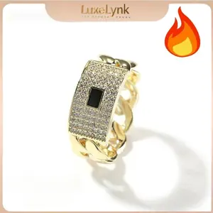 Cuban Chain Ring Niche Design Iced Out Zircon, Hip Hop personality Fashion, Hip Hop Ring for Men and Women with Gift Box, ink Chain Rings, Size # 6- # 10