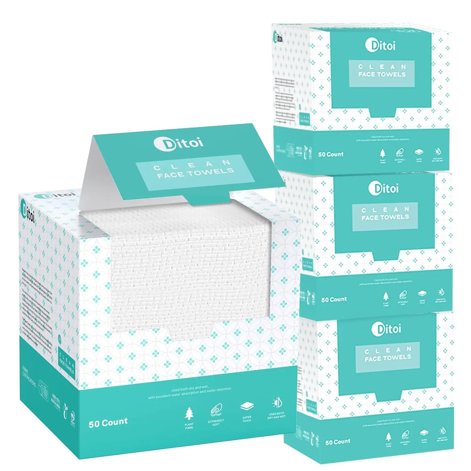 Ditoi Disposable Face Towels, 200 Count (4 Packs) Biodegradable Plant Fiber Washcloths for Facial Cleansing & Makeup Removal, Fragrance-Free & Suits All Skin Types, Multi-Pack, Plant Fibers, Suit All Skin, 500G