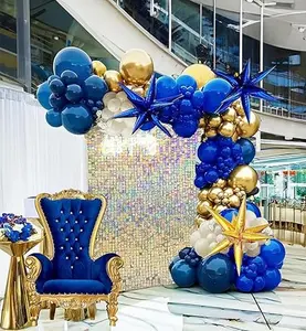 Navy Blue Gold Sand White Balloon Garland Arch Kit with Starburst Balloons for birthday baby shower graduation New Year eve anniversary Decor Aluminum Shiny