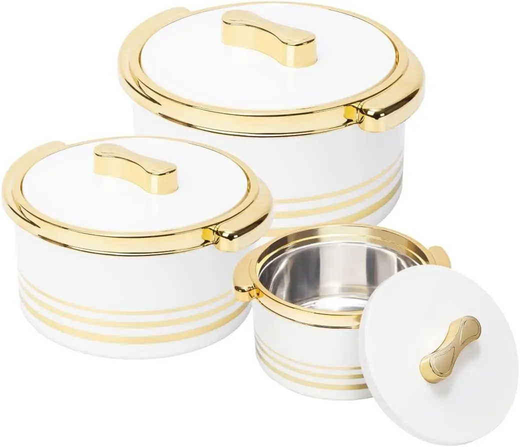Insulated Casserole Dish with Lid 3 Piece Set, 3.7/2.6/1.5 qt Thermal Hot Pot Food Warmer Cooler, Stainless Steel Food Container Serving Bowl for Soup Salad, Ideal Gift Set for Moms Holidays