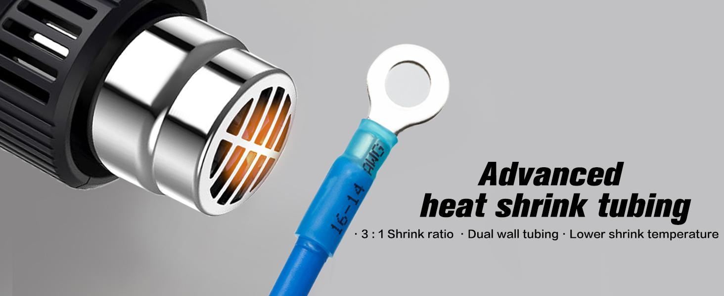 250Pcs Heat Shrink Wire Connectors Electrical Kit, Marine Automotive Crimp Terminals Assortment, Waterproof Ring Fork Spade Electrical Butt Connector