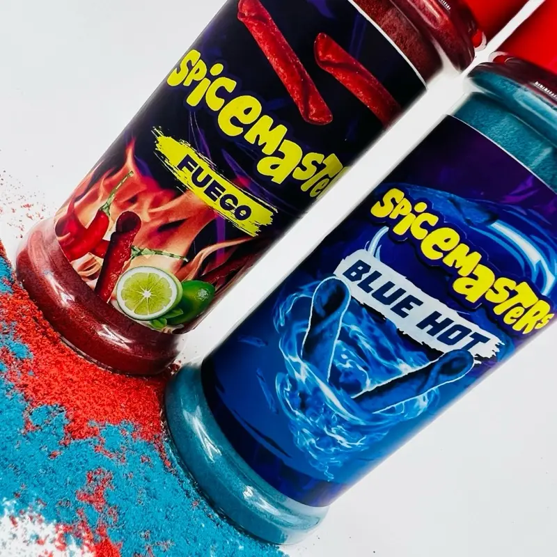 Spicemaster Fuego & Blue Hot Seasoning - Snack Seasoning in Red & Blue Bottles Flavor Chile en Polvo TikTok Trend Spicy Perfect Spice Chilli Extra Spicy Heat Duo Kit