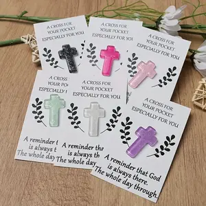 Colorful Cross Pendant Pocket Blessing Card, Positive Message Card, Inspirational Greeting Cards, Floral Designs, Perfect for Christmas & Special Occasions, Spiritual Gifts for Family & Friends