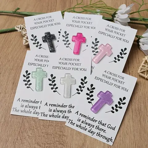 Colorful Cross Pendant Pocket Blessing Card, Positive Message Card, Inspirational Greeting Cards, Encouragement Cards, Floral Designs, Perfect for Christmas & Special Occasions, Spiritual Gifts for Family & Friends