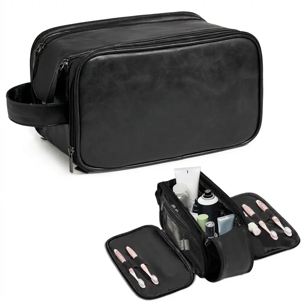 Custom Leather Toiletry Bag for Men, Waterproof Travel Dopp Kit with Engraved Initials, Grooming Organizer for Bathroom Essentials, Groomsmen & Birthday Gifts