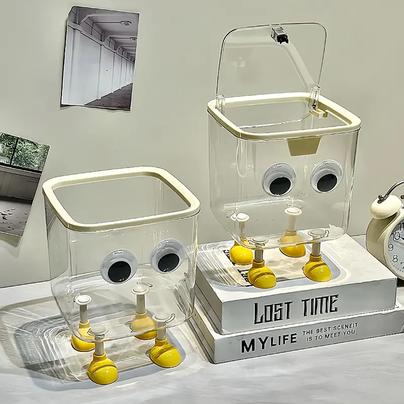 Cute Transparent Covered Storage Wastebasket for Student Desk Dormitory Office High-Value Home Desktop Trash Can Organizing snackle box container makeuporganizer storage containers