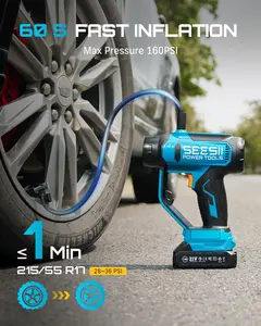 SEESII  Portable Car Tire Inflator, 3-in-1 Portable Air Compressor Tire Inflator with Vacuum & LED Light, 150PSI Digital Gauge for Car/SUV/Motorcycle/E-Bike, Light Blue, T7 Max fathersdaygift