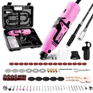 DEKOPRO 127pcs Rotary Tool Kit:Power Hand Rotary Tools Mini for Wood/Metal, Electric Grinder Drill Machine Set with Flex Shaft for Carving, Sanding, Grinding, Polishing, Engraving Pink