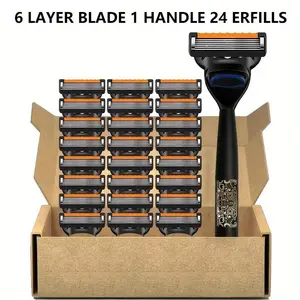 Men's 6-story Manual Shaver, Anti Slip Knife Handle, Blades That Can Be Reused, Dual-Use Dry and Wet, Anti-Scratch Design, Smooth Clean Shave Without Residue, Recommended for Home and Travel