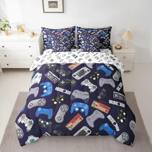 Teens Gamer 7 Piece Bedding Set,Boys Children Comforter Set with Sheets,Video Game Bed in a Bag