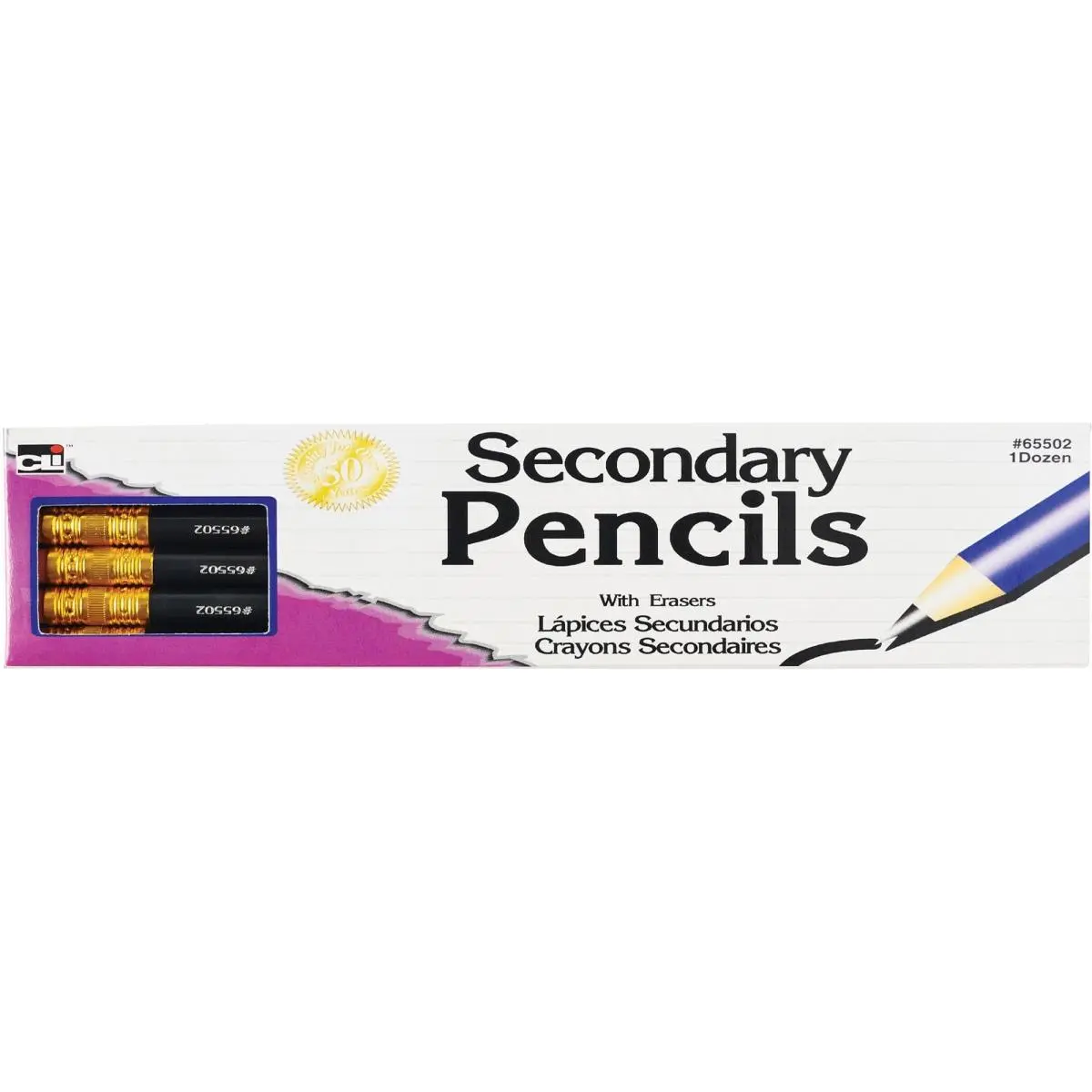 212 MAIN CLI Secondary Single Tip Pencils - 144 Count, Black, Thick Bonded Lead, Round Barrel, Wide Grip, Indoor/Outdoor Office Writing Tools