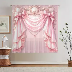 2pcs Elegant pink duplex curtains Pattern Printed Curtains, semi-transparent polyester material, fade-resistant. Machine washable, rod pocket hanging, suitable for bedrooms and living rooms, home decoration