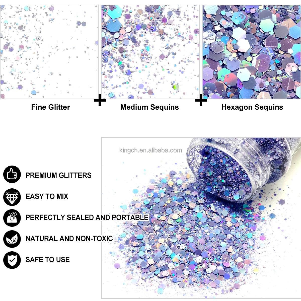 US Warehouses 24 Bottles Holographic Chunky Glitter for Art Nail Slime Tumbler Jewelry Making Epoxy Resin Sequin Flake Sparkle