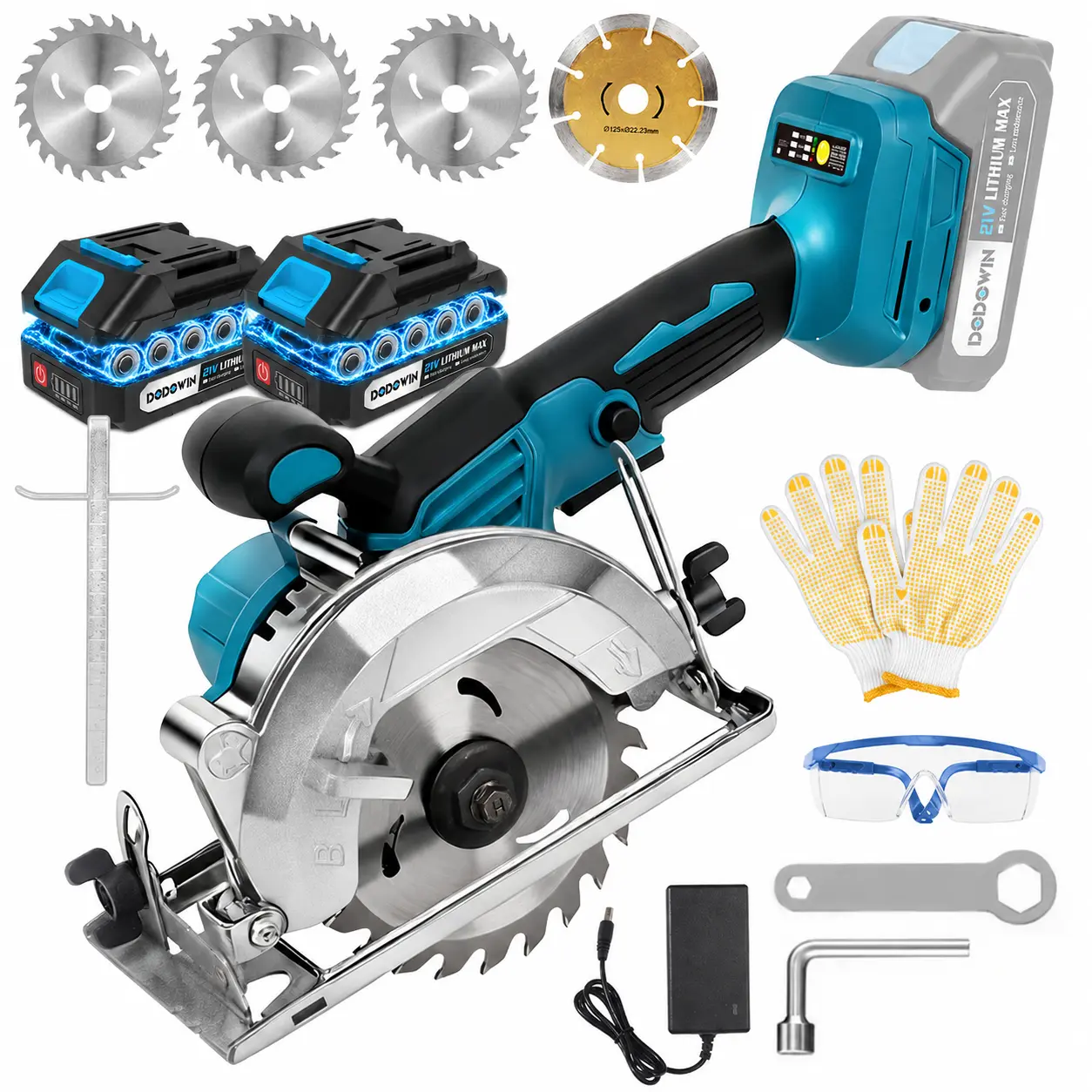 DODOWIN Cordless Circular Saw Kit - 21V Dual Smart Batteries, Charger, Saw Blades Included, 2 Adjustable 45° Cutting Depths, Up to 6900 RPM - Battery Powered Saws for Woodworking, Garden Projects, Christmas Gift