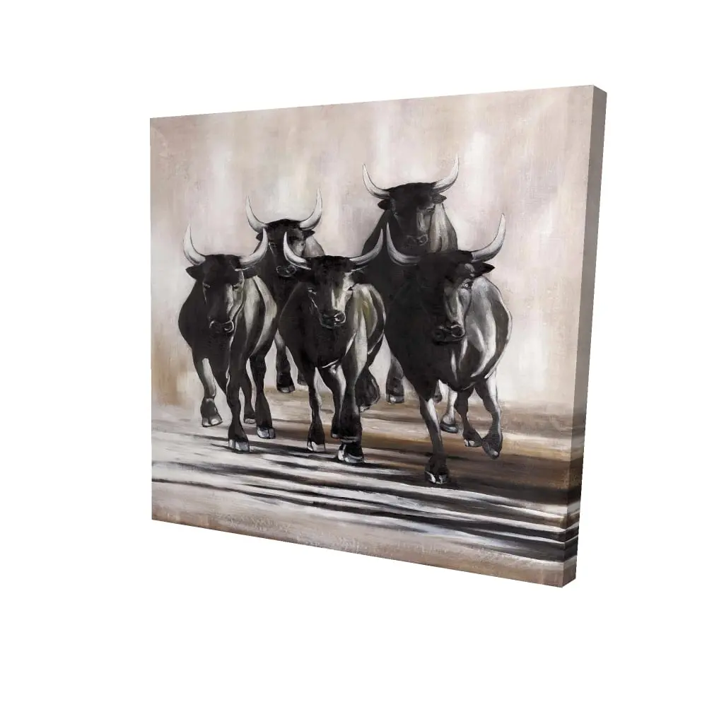 Begin Home Decor 2080-2424-AN111 24 x 24 in. Group of Running Bulls Canvas - Rustic Farm Animals Decor
