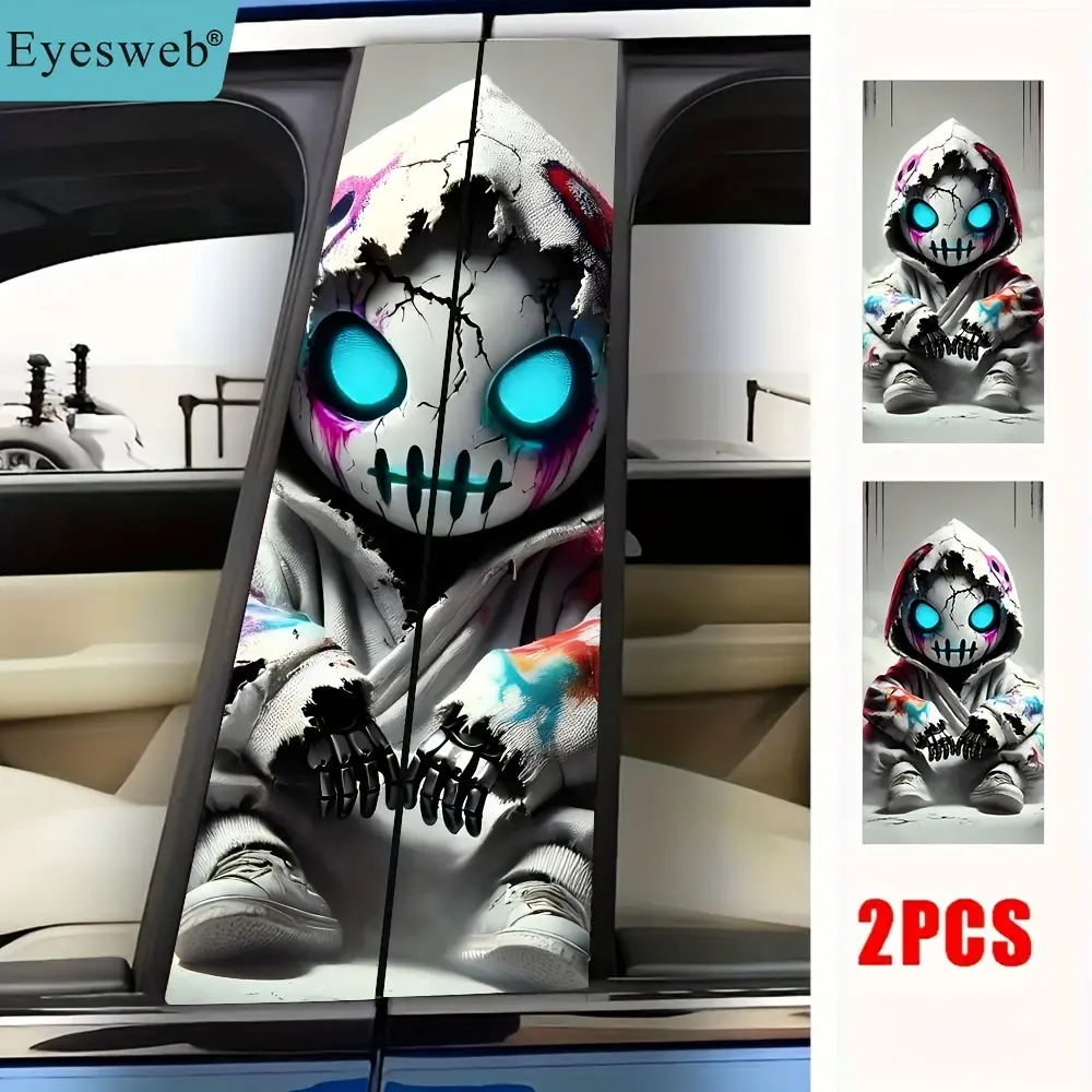 2-Pack car stickers, hoodie robot door post stickers, Car Vehicle Decoration, self-adhesive waterproof vinyl semi-matte B-pillar protective film, suitable for B-pillar exterior accessories - 2D pattern, Car Truck Decal, Car Decals