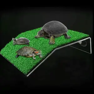Large Turtle Basking Platform with Grass Mat, Reptile Climbing Ladder, Slope Basking Platform for Terrarium Resting Area,summervibes