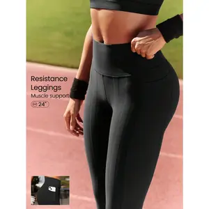 GLOWMODE 24'' FeatherFit-Sculpt Tummy Control Knee Protection Leggings With Side Pockets Medium Impact Workout Jogging Gym Training