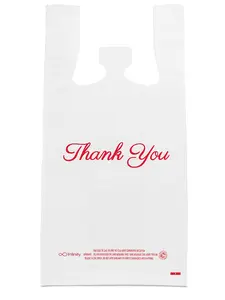 100 Count Thank You Plastic Bags, 11.5 X 6.5 X 22 in, 0.55 mil White Grocery Bags with Handles, Ideal for Restaurants, Retail, Grocery Stores, Takeout, Convenience Stores