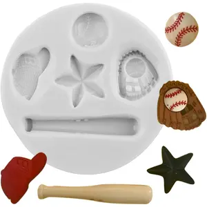 Silicone molds for baseball—bat, glove, hat; fondant mold for cake decoration; cupcake topper; candy, chocolate, gum paste; polymer clay set (1 piece).