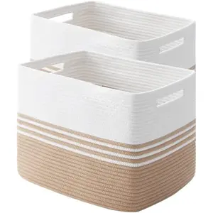 Storage Baskets, 42L*2 Pack Cotton Rope Bins for Organizing – Laundry Basket for Closet, Blanket Basket for Storage, Toy Organiser for Living Room, Laundry Room, Bedroom – Household Jute Baskets, Great Gift for Mum, Hand-Woven Design