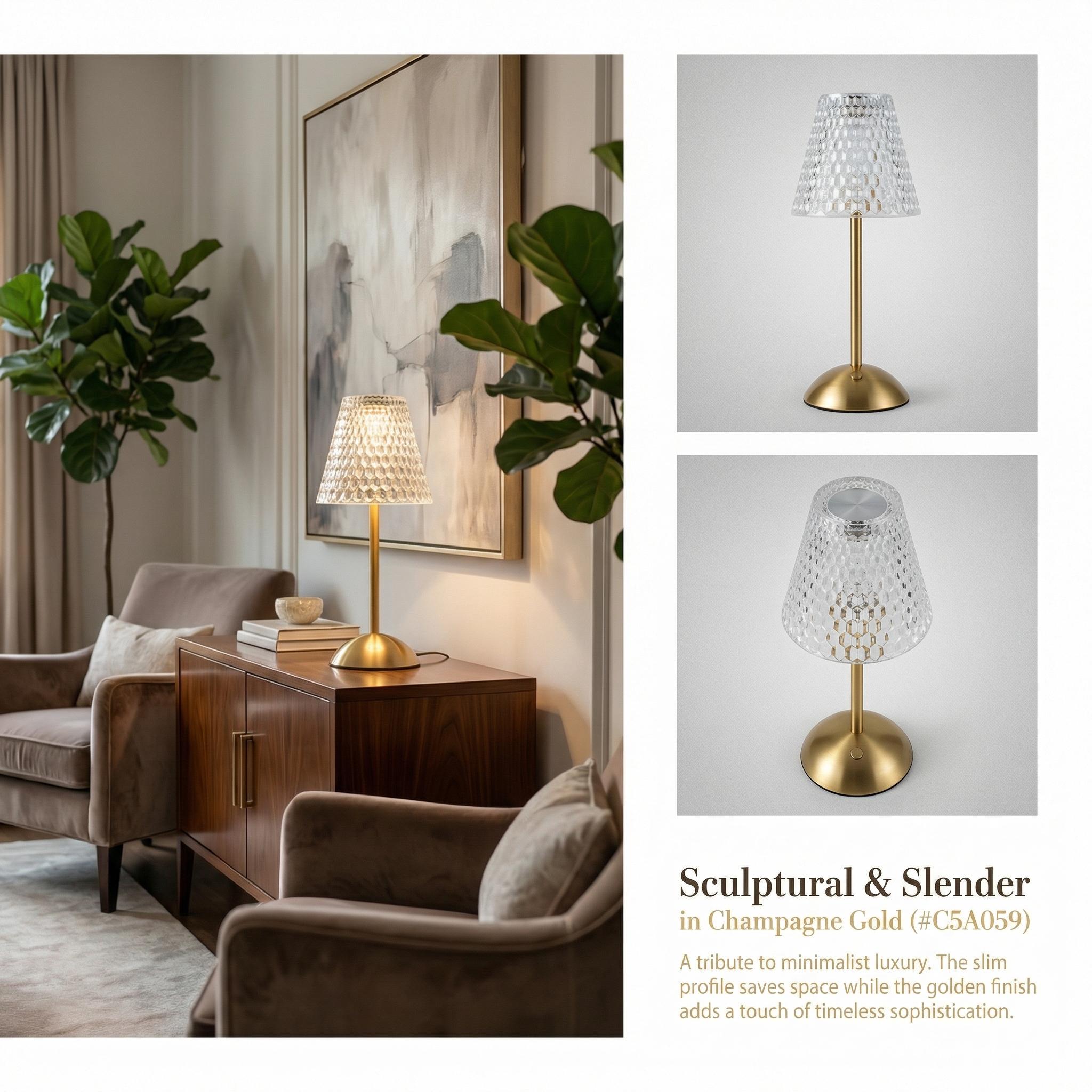 Modern Gold Crystal Table Lamp, Elegant Ambient Bedside Light for Bedroom, Living Room, Nightstand and Home Decor