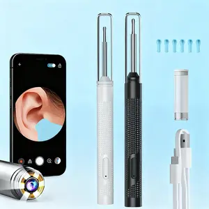 USB rechargeable, visual ear pick set, smart earwax cleaning kit comes with 6 replaceable silicone ear pick heads, providing safe and comfortable ear cleaning for family members