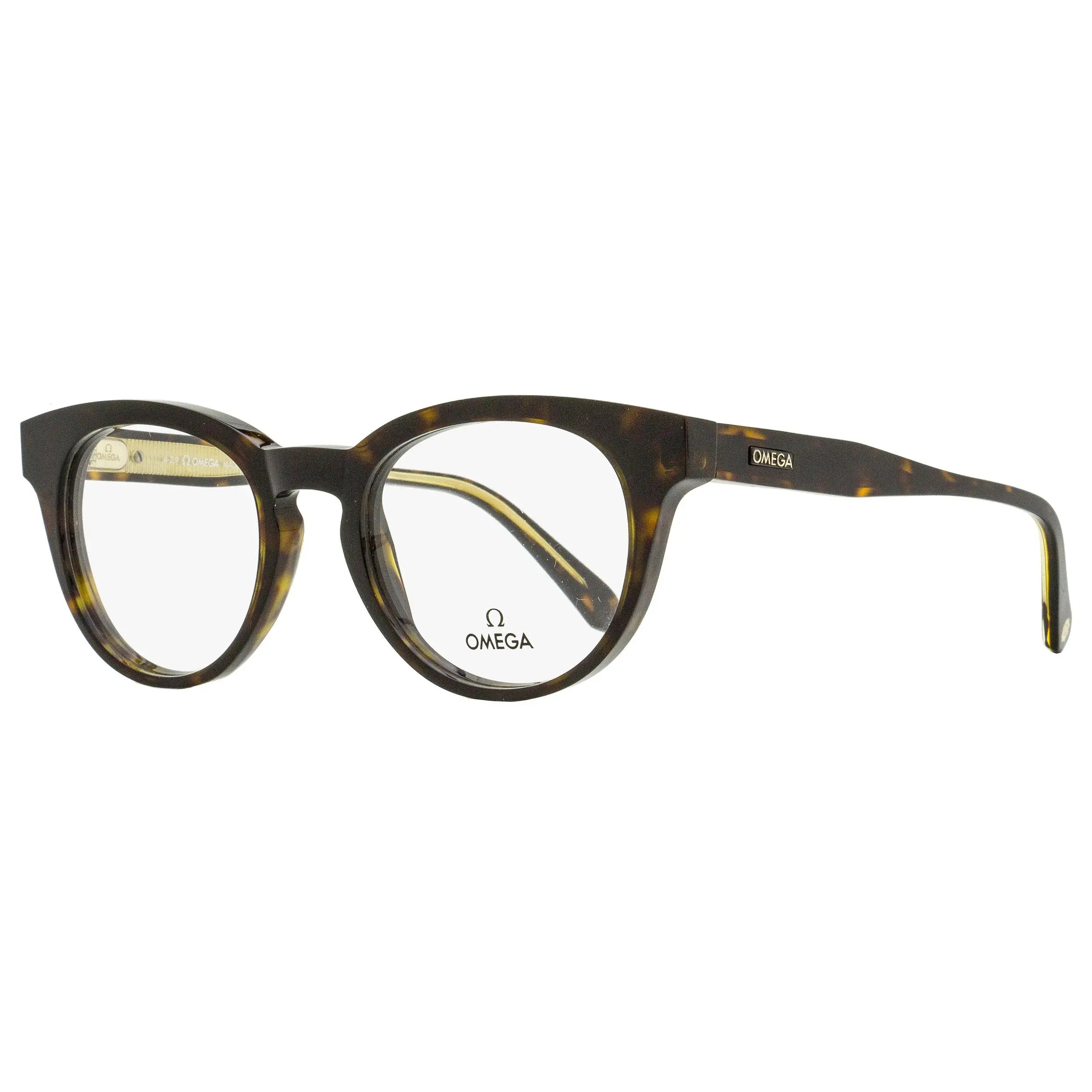 Omega Pantos Adult Eyeglass Frames - OM5003H 052 Dark Havana/Crystal, 52mm, Keyhole Bridge, Logo Detail, Contemporary Motifs, Daily Wear, Acetate Fabric