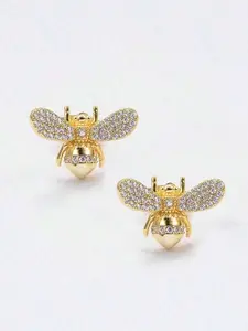 Cubic Zirconia Bee Decor Stud Earrings