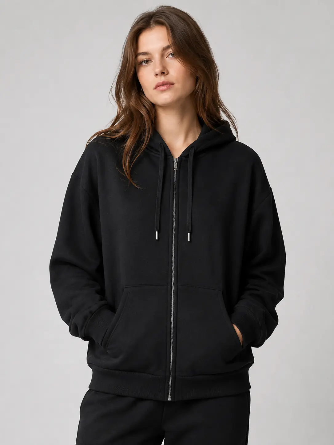 Unisex Full-Zip Hooded Jacket - Soft Fleece Loose-Fit Hoodie with Pockets, Casual Gym Outerwear, True To Size