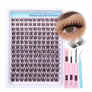 Lash Clusters Kit Wispy Natural Cluster Eyelash Extension Kit DIY Lash Extension Kit C Curl 10-16MM Eyelash Clusters Volume Individual Lashes Kit by