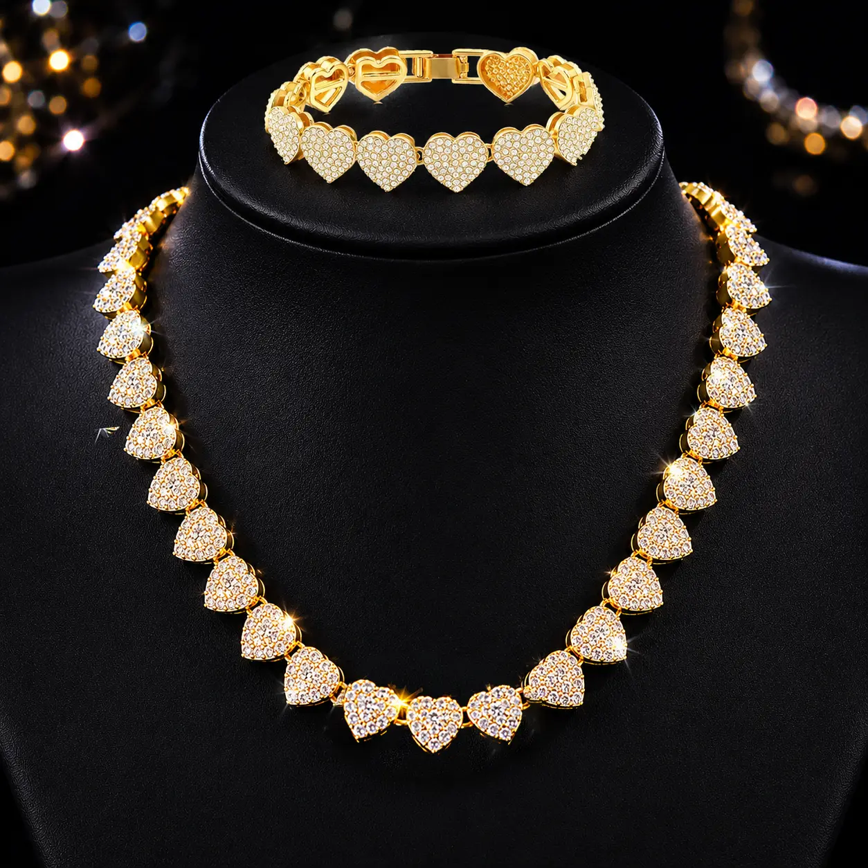 Dainty Gold Heart Necklace & Bracelet Set for Women, Trendy 14K Gold/Silver Plated Cute Heart Pendant Choker Necklaces Bracelet, Gold Love Heart Chain Jewelry set for Women Dainty Gold Jewelry Gifts for Women