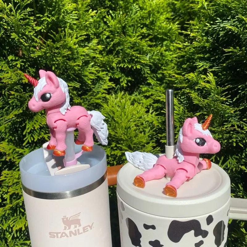 Unicorn Articulated Straw Toppers and Charms for Stanley Tumbers & 9.5mm Straws with Durable PLA Design - Stylish, Beverage