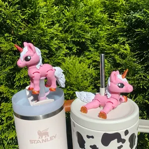 Unicorn Articulated Straw Toppers and Charms for Stanley Tumbers & 9.5mm Straws with Durable PLA Design - Stylish, Beverage