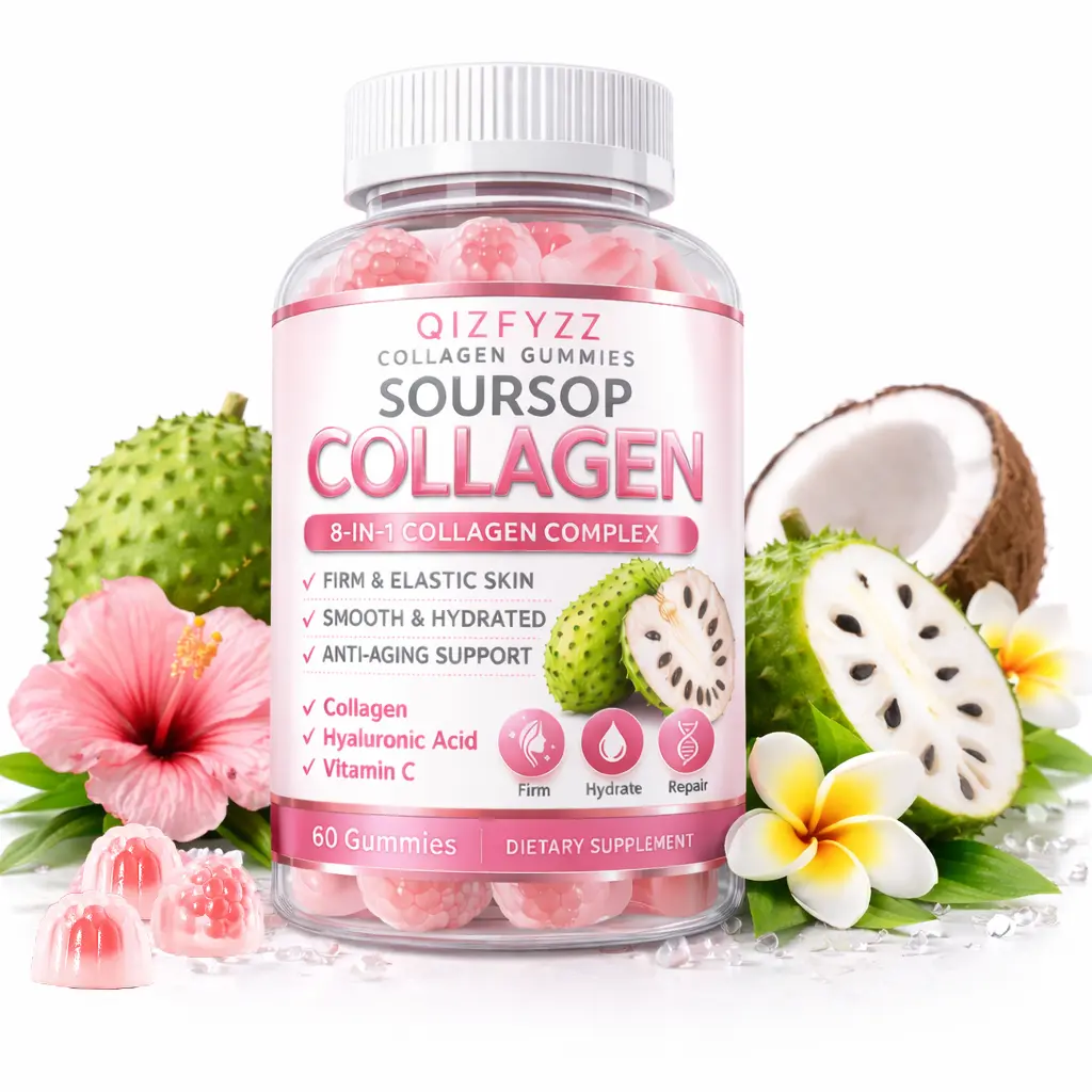 summervibes Edible Chewable Soursop Collagen Gummies - 8-in-1 Natural Skin Care Dietary Supplement with Hyaluronic Acid, Vitamin C, Antioxidants - Deep Hydration, Skin Firming - Vegan, Non-GMO, 60 Count