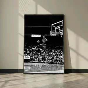 [ UNFRAMED POSTER - SALE UP TO 45% ] Michael Jordan Dunk Poster, Black and White UNFRAMED POSTER, Vintage Sports Gym Room Decor