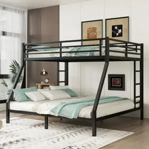 【Bellemave】Metal Queen over King Bunk Bed for Teens and Adults,Space-Saving/Noise Reduced/No Box Spring Needed, Black
