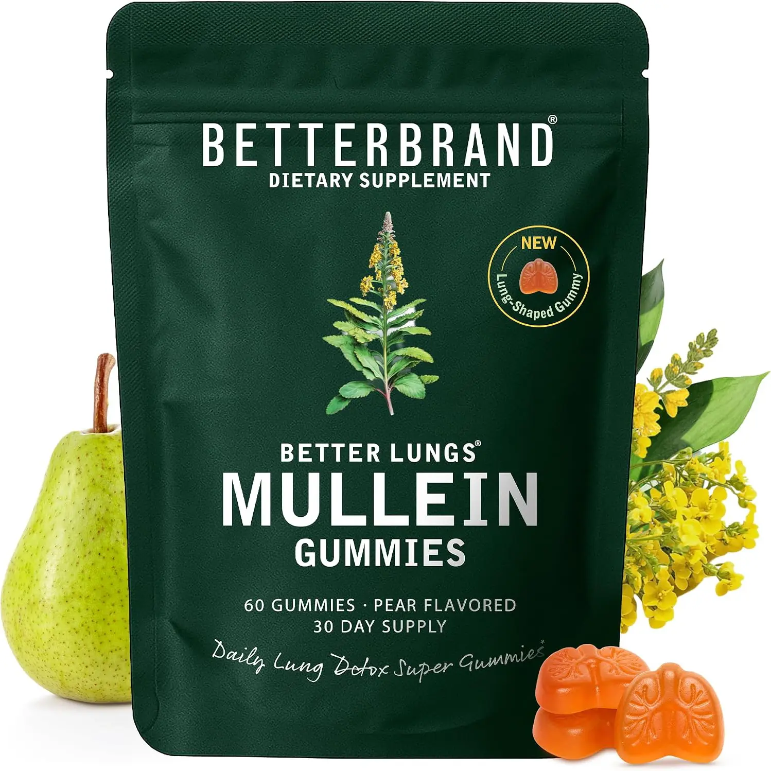 Mullein Gummies 2000mg Lung Support Supplement Respiratory Health Mullein Leaf Extract Pear Flavor 30 Day Supply