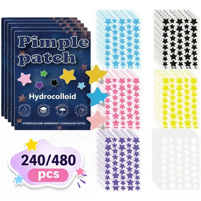 480/240 Pieces Facial Hydrocolloid Acne Patches, Cute Star-Shaped Coverings, Acne Pimple Patch, Acne