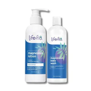 Life-flo Magnesium Clean & Calm Bundle - Magnesium Lotion (Unscented) + Magnesium Body Wash