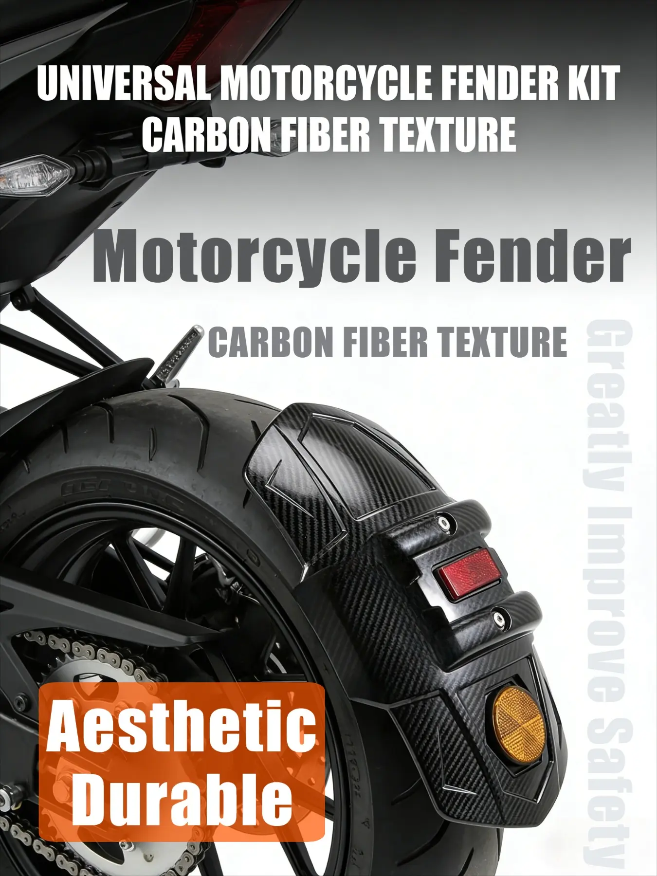 Universal Fit Motorcycle Fender Set - Bracket, and Reflective Tape - Durable Protection for Motorbikes Motor Parts Accessories