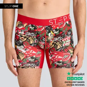 Step One Men's Boxer Brief - Bad Santas, Anti-Chafe, Breathable Bamboo Fabric, UltraGlyde Panels, Hidden Elastic Pouch, Premium Underwear, Athletic Daily wear