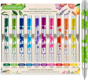 Scented Lava Gel Pen Set, 10-Pack (Multi-Color) - 0.5mm Colored Gel Pens Infused with Scented Essential Oil Blends & Mesmerizing Lava - School Supplies for College  & Adults