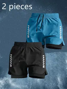 Set of 2 men’s ice silk compression shorts—double-layer swim shorts designed to prevent awkwardness for summer wear, suitable for outdoor sports and everyday outfits.