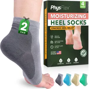 PhysFlex Moisturizing Heel Socks for Cracked Heels Gel Socks for Dry Cracked Feet Repair with Jojoba Oil Olive Oil Vitamin E for Women and Men Foot Treatment Overnight Hydration