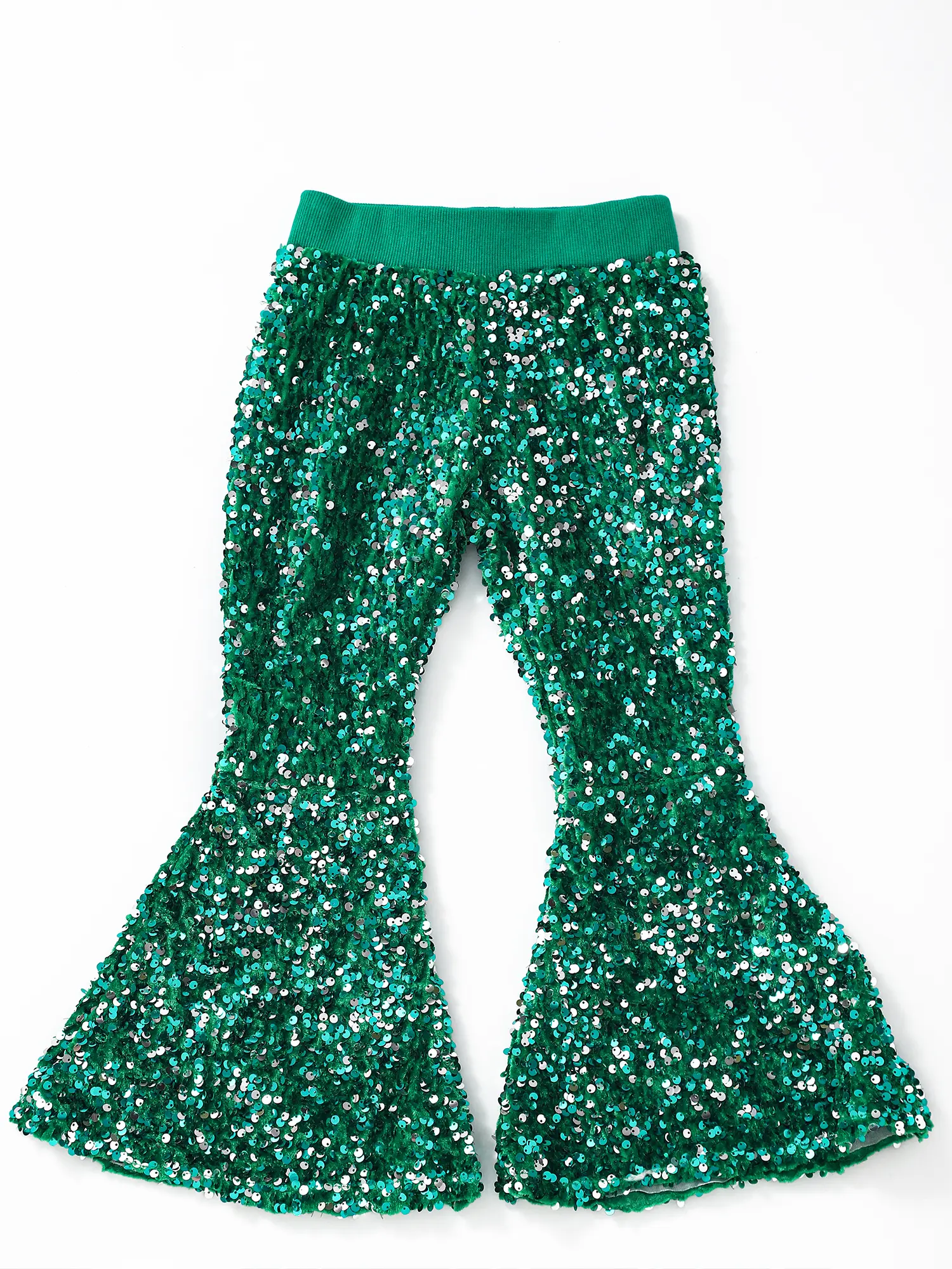 Girls' 0-14T Affordable Fashion Solid Green Sequin Bell-Bottom Pants