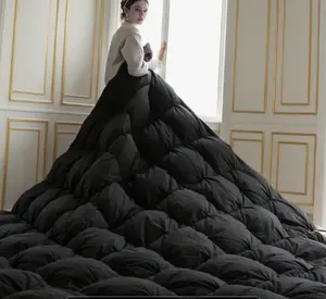 Black Pinch Pleat Goose Down Feathers Comforter Queen/King/Cal King Size All Season-Ultra Soft and Cozy Noiseless Duvet Insert with 100% Egyptian Cotton Cover, Fluffy Warm Comforter Insert Halloween decor