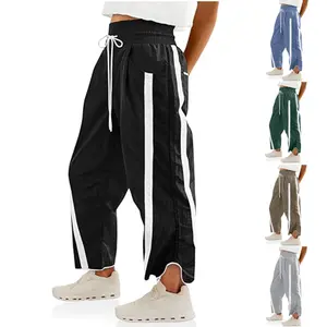 SCUSTY Women's Baggy Wide Leg Pants Casual Drawstring Elastic Waisted Contrast Color Workout Y2K Track Pants High Waist Lightweight Polyamide Fabric