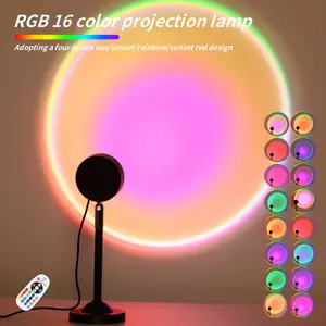 Sunset Projection Lamp RGB 16 Colors Adjustable Environment Light Remote Control USB Powered Table Lamp Home Decor Bedroom Photography Selfie Adjustable Atmosphere Light