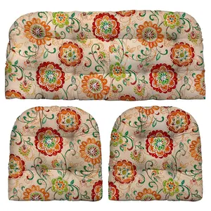 Resort Spa Home Decor Cream 3-Piece Wicker Cushion Set for Outdoor Loveseat & U-Shaped Seats